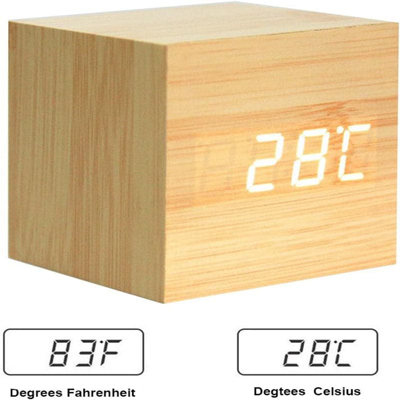 Reloj Despertado de Madera con Forma de Cubo