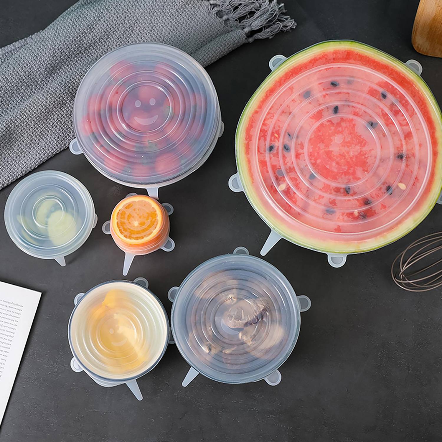 Set 6 Tapas de Silicona Extensibles Antiderrame Reutilizables