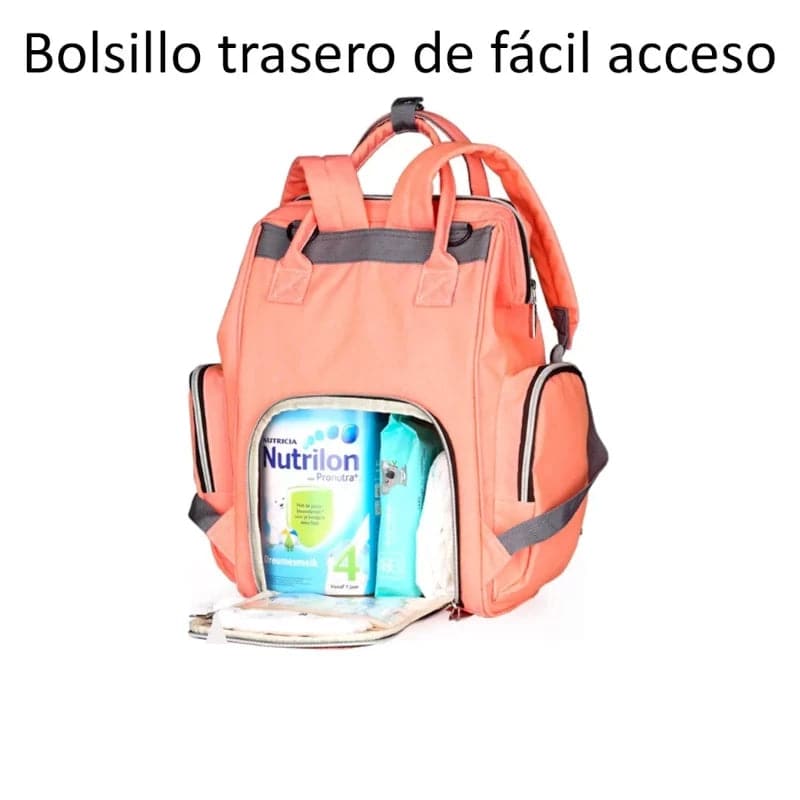 Bolso pañalera tipo morral multiuso con bolsillos térmicos