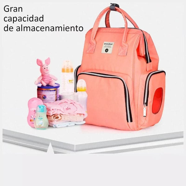 Bolso pañalera tipo morral multiuso con bolsillos térmicos