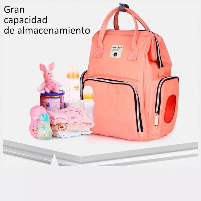 Bolso pañalera tipo morral multiuso con bolsillos térmicos