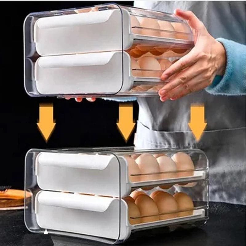 Canasta porta huevos organizador con tapa de 2 niveles