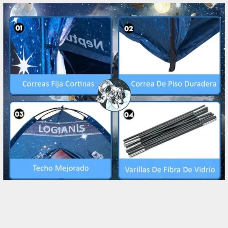 Carpa para niños con stickers y proyector de luz