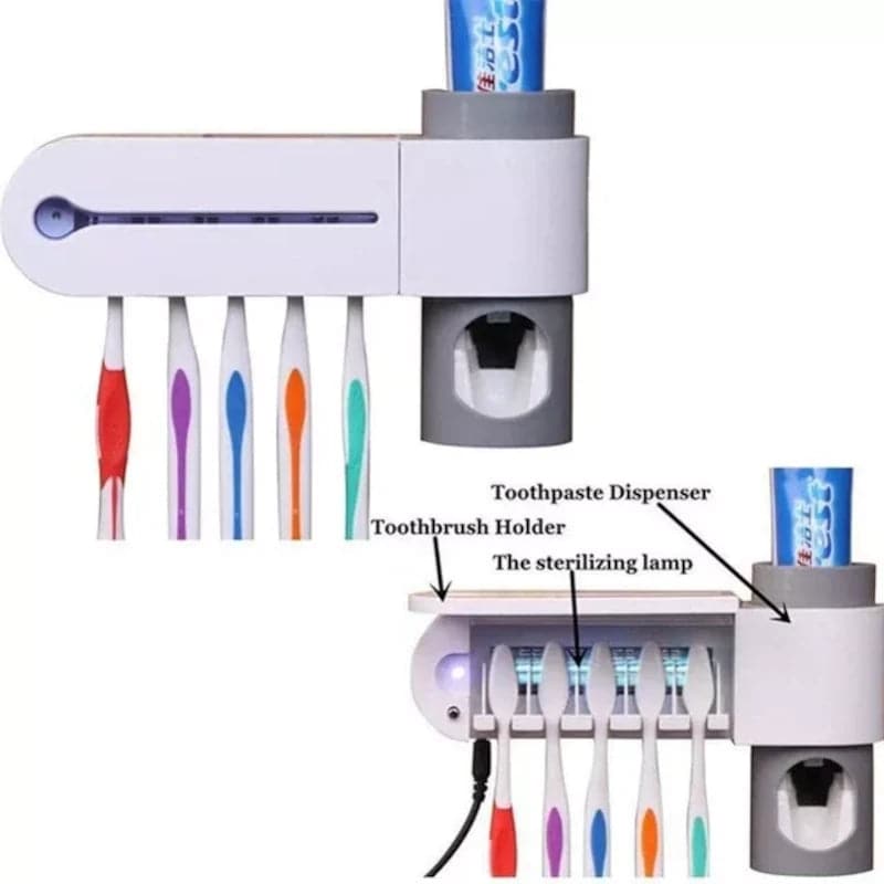 Dispensador de crema dental con soporte para cepillos y esterilizador Uv