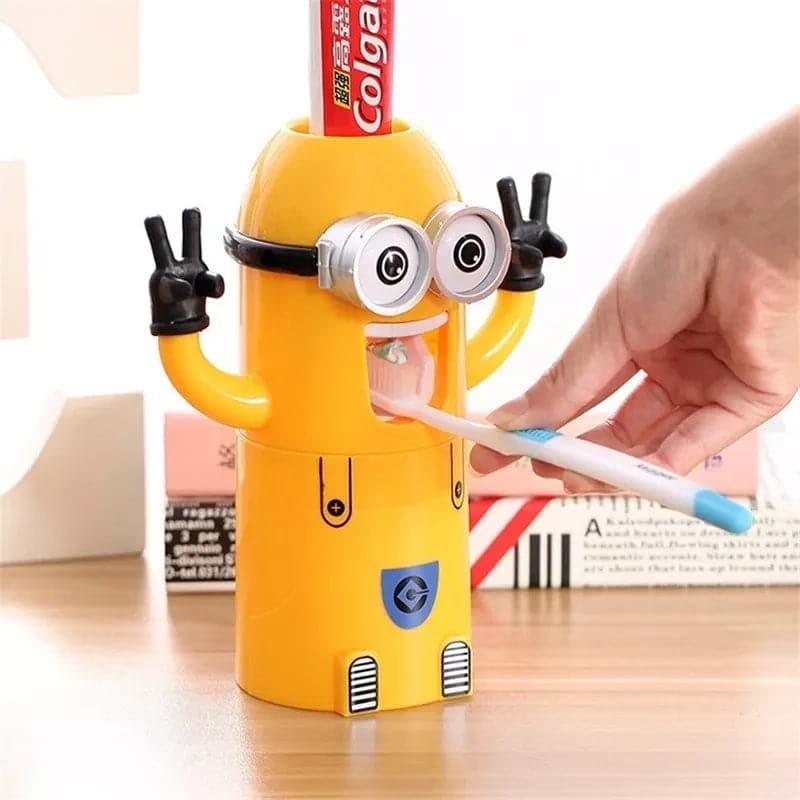 Dispensador de crema dental y porta cepillos con diseño de Minions