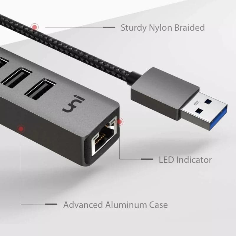 Hub USB 3.0 Multipuertos USB con adaptador de red Rj45 ethernet