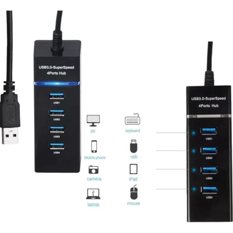 Hub USB 3.0 con 4 puertos de alta velocidad 5 gbps compacto