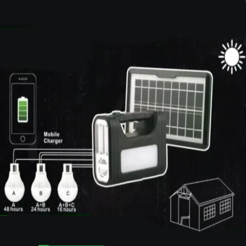 Kit de panel solar recargable + 3 bombillos parlante con bluetooth