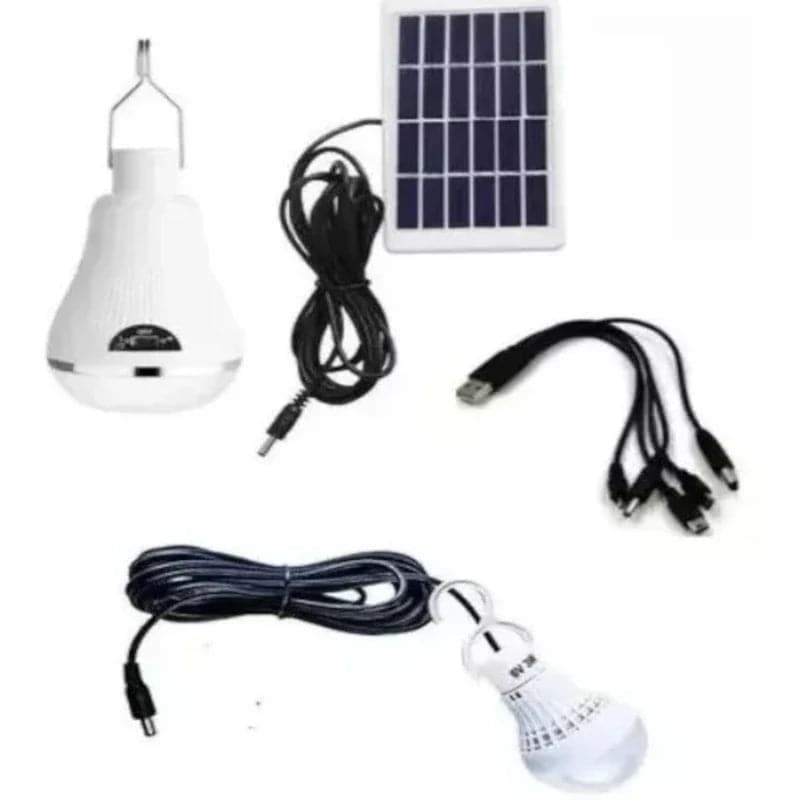 Kit panel solar + 2 bombillos portátil recargable liviana