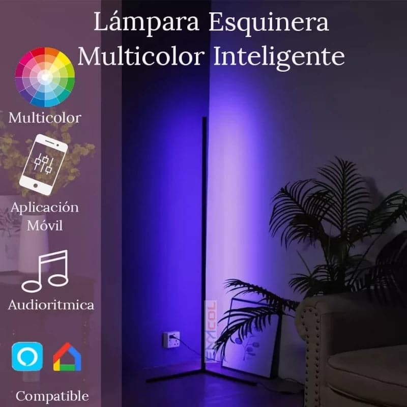 Lampara de pie esquinera multicolor Rgb de 140 Cm con app Bluetooth