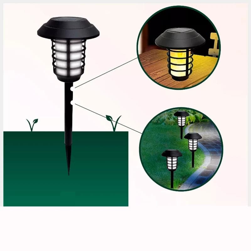 Lampara led antorcha tipo farol con panel solar y estaca