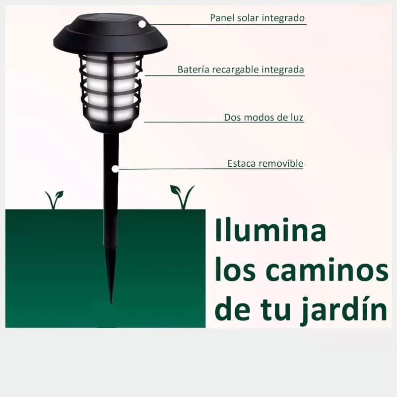 Lampara led antorcha tipo farol con panel solar y estaca