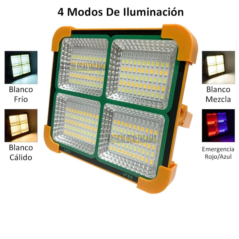 Lampara reflector led portátil con panel solar recargable y entrada USB