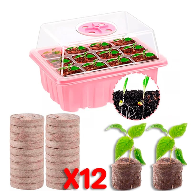 Kit bandeja de vivero para invernadero + 12 Turba de Siembra