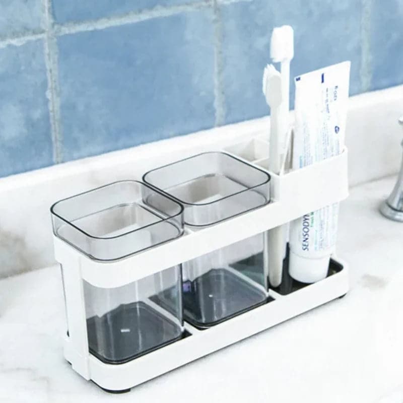 Soporte para cepillo de dientes con 2 tazas