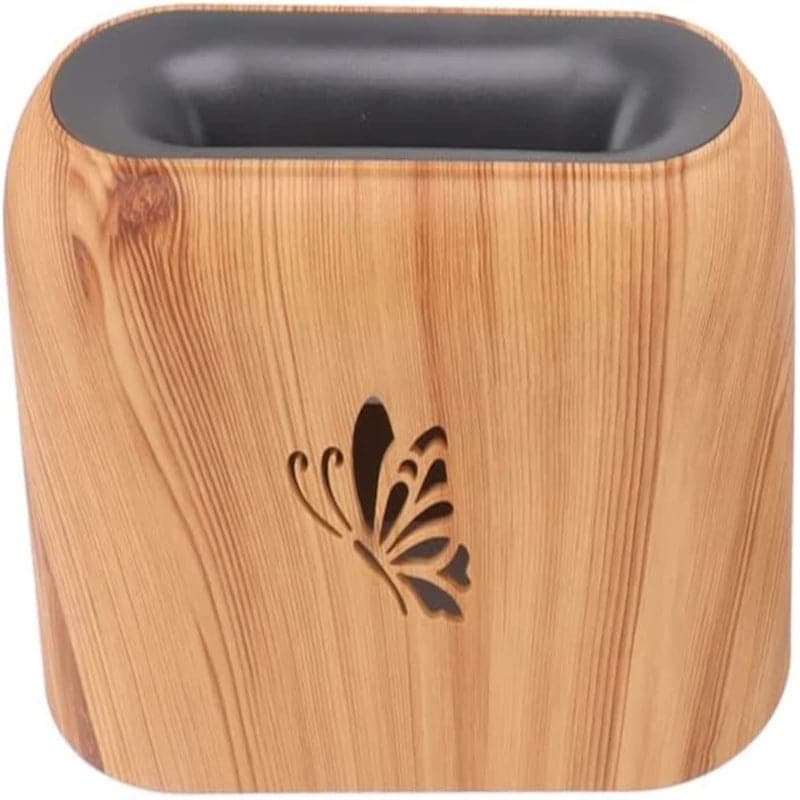 humidificador de madera con efecto de llamas y diseño de mariposa