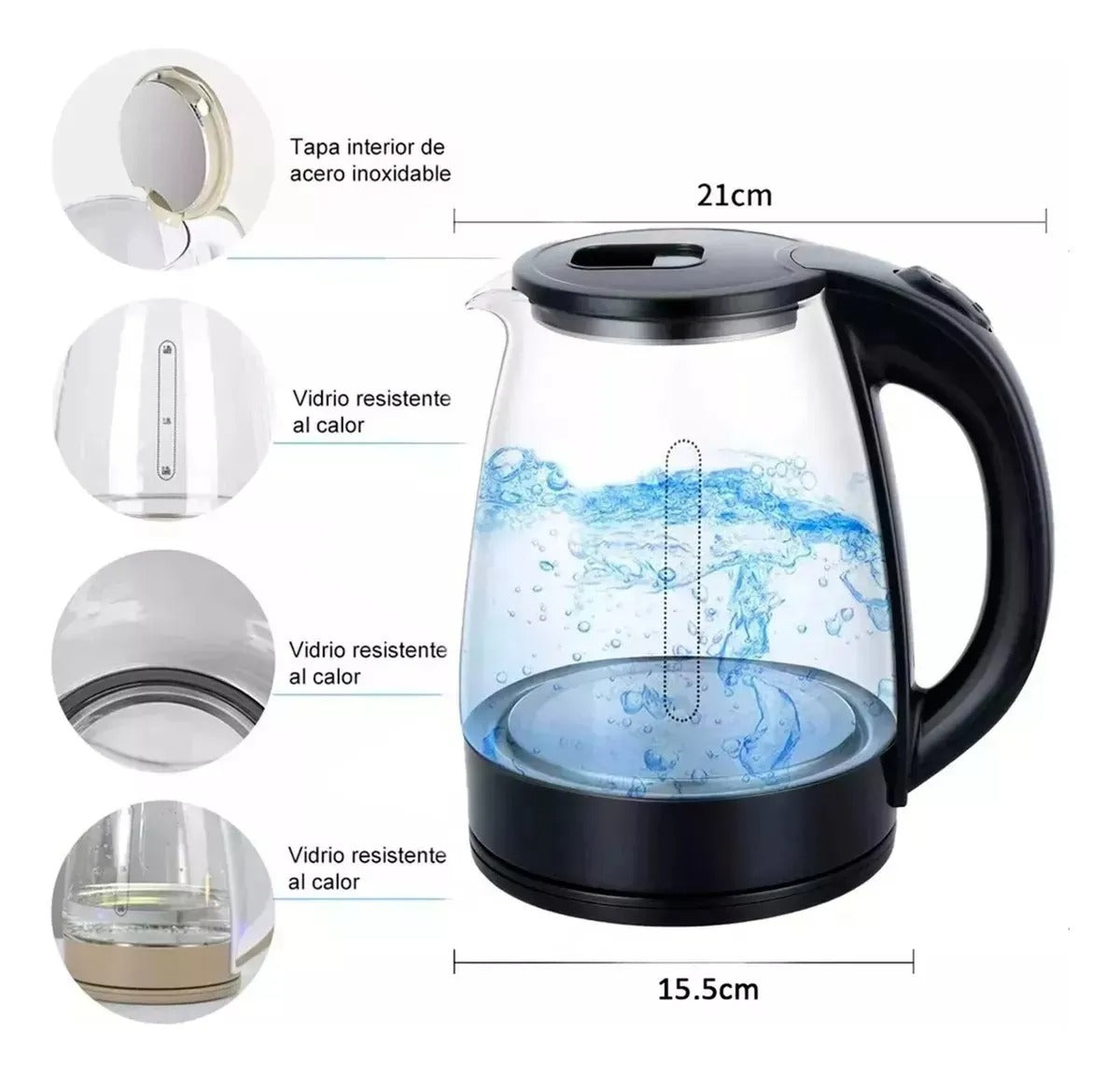 Hervidor Transparente Eléctrico 2 Litros Transparente 220V