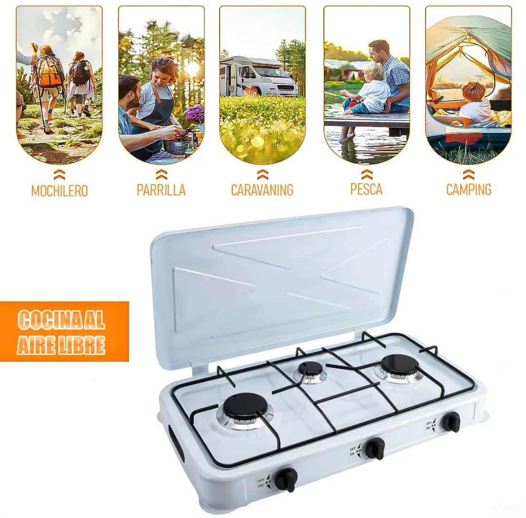 Cocina Camping A Gas 3 Quemadores