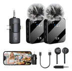 Micrófono Doble Inalambrico Solapa  Reducción De Ruido 3.5 mm Negro