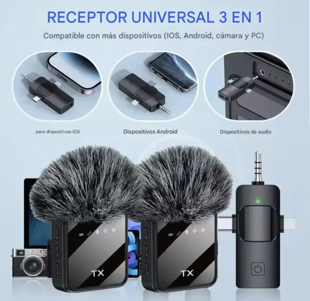 Micrófono Doble Inalambrico Solapa  Reducción De Ruido 3.5 mm Negro