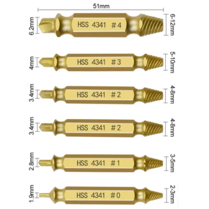 Brocas para Extraer Tornillos Dañados (6 unidades)