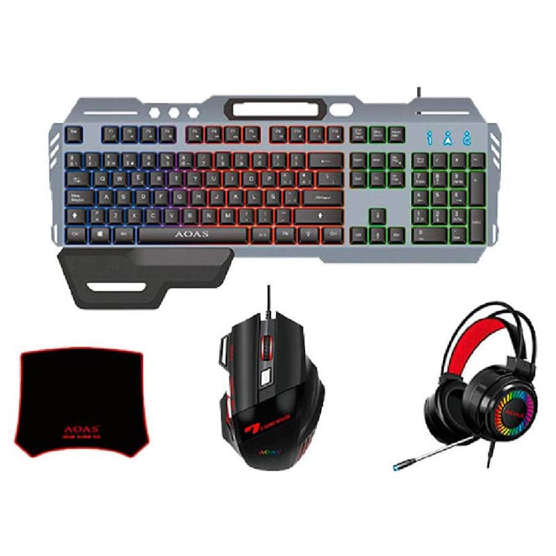 Kit Gamer Audífonos, Teclado, Mouse Y Mouse Pad AS-1099 AOAS