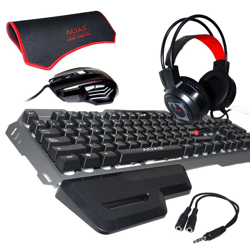 Kit Gamer Audífonos, Teclado, Mouse Y Mouse Pad AS-1099 AOAS