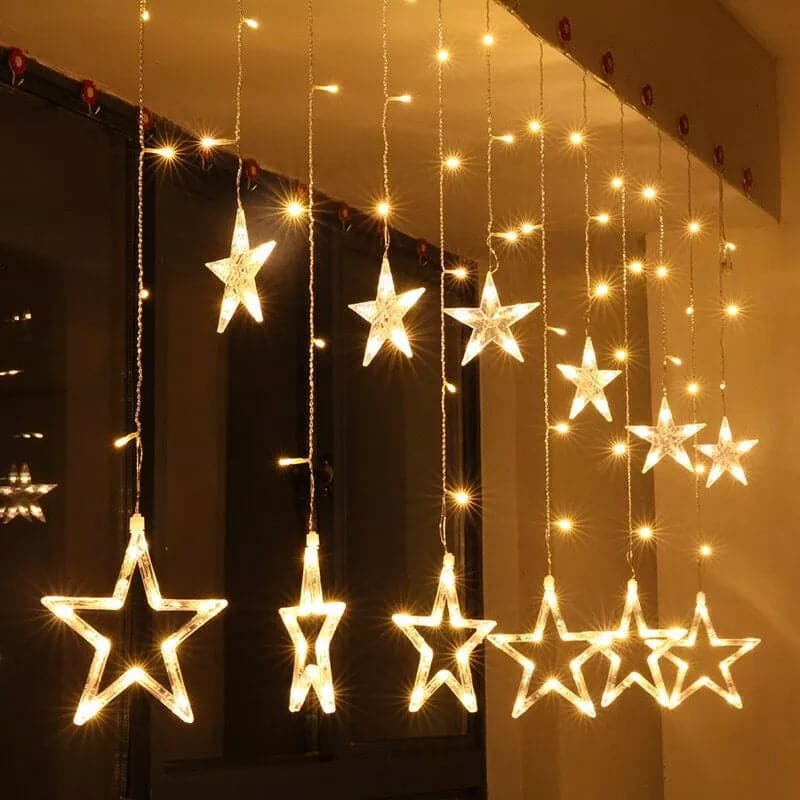 Guirnalda Navideña De Estrellas Grandes Y Pequeñas Con Luces Led