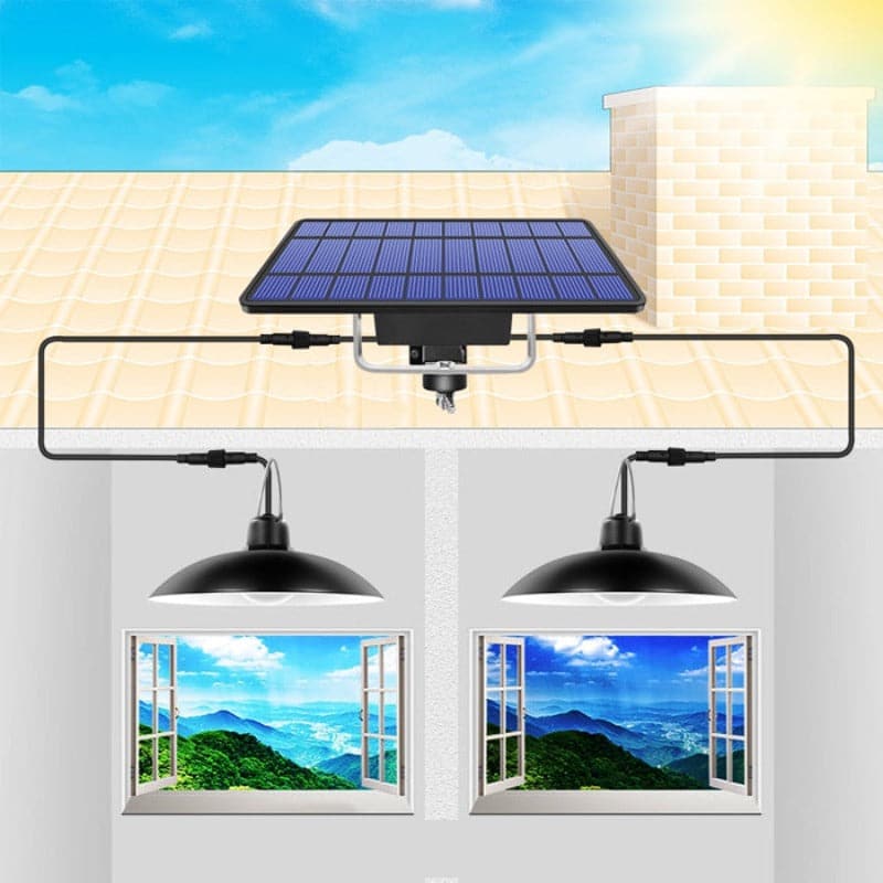 Lámpara Doble con Colgante y Panel Solar