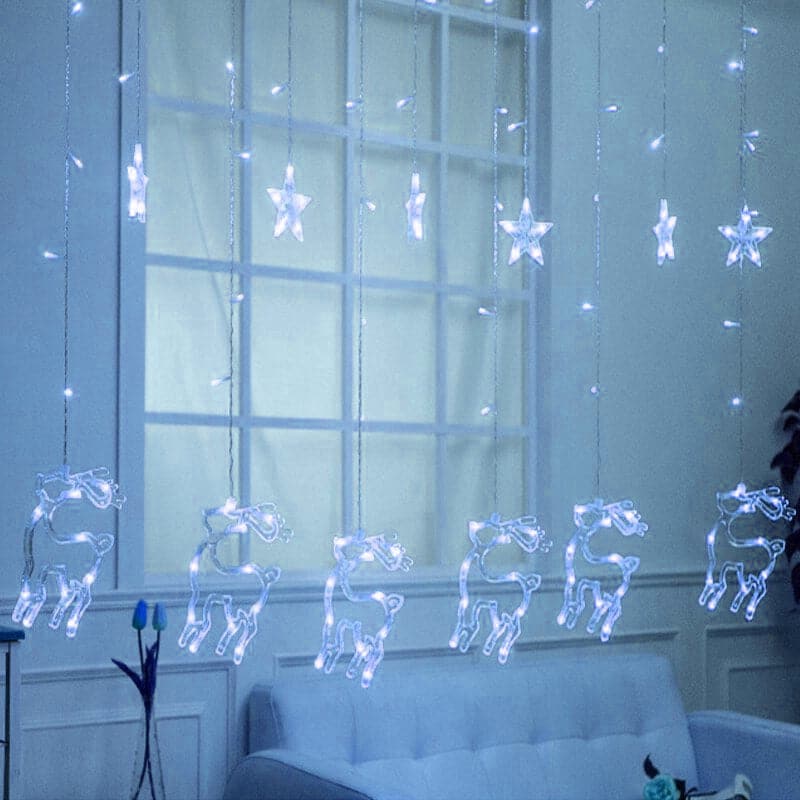 Guirnalda Navideña De Renos Y Estrellas Con Luces Led