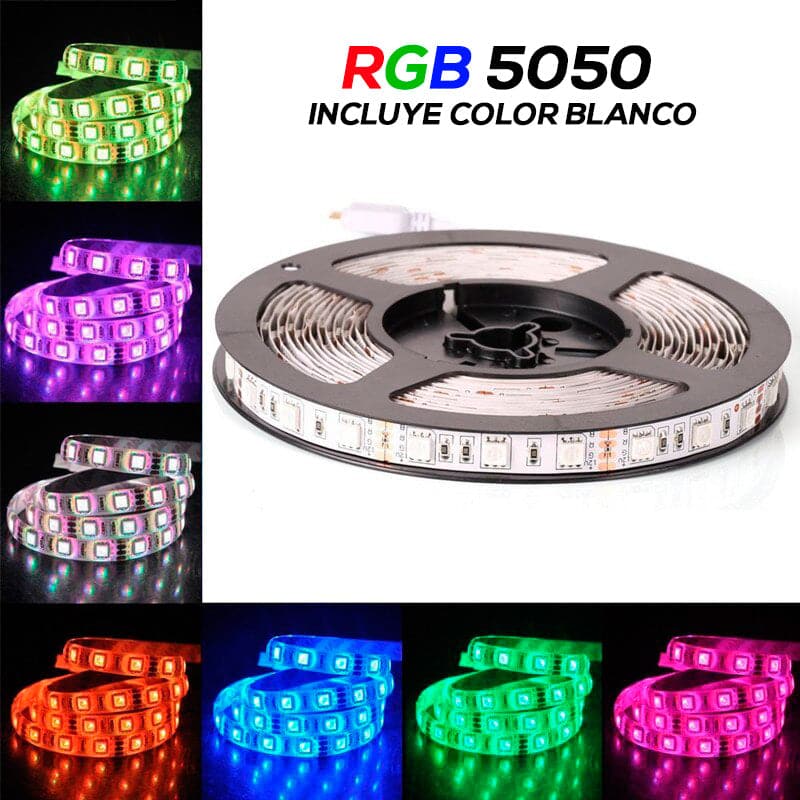 Tira Led Rgb 5050 Incluye Color Blanco y Multicolor 5 Metros