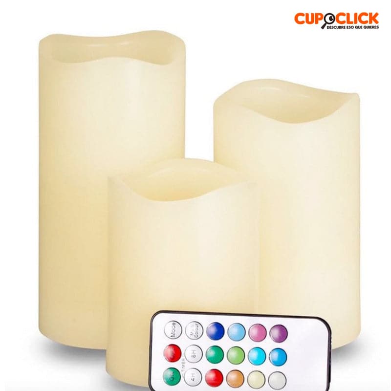 Set De 3 Velas Led Multicolor Con Control Remoto