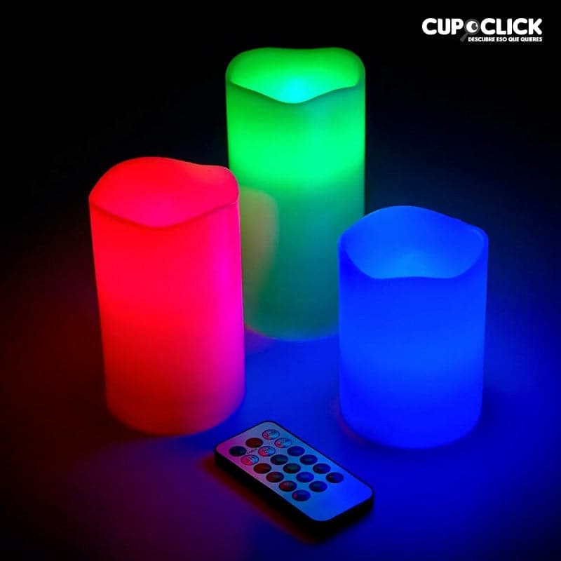 Set De 3 Velas Led Multicolor Con Control Remoto