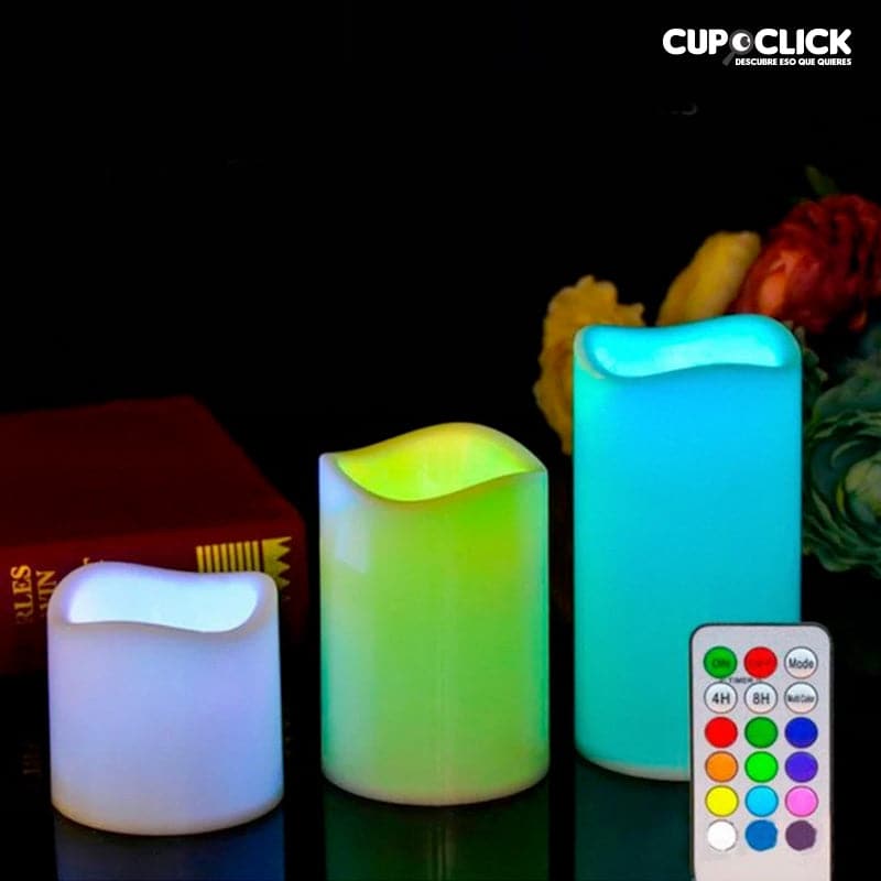 Set De 3 Velas Led Multicolor Con Control Remoto